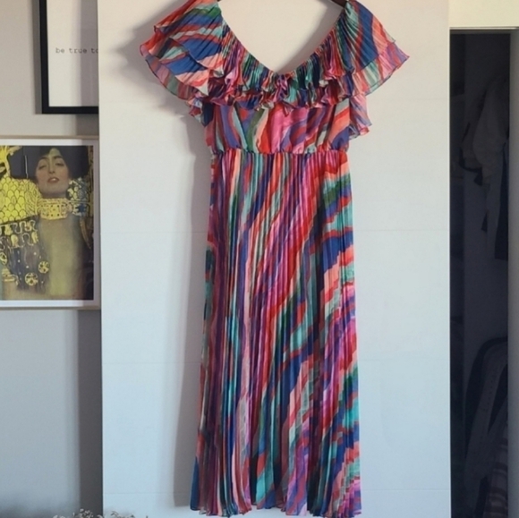 AMUR Luisa Pleated Striped Dress, Multi-Colored, Size 8, NWT - Picture 6 of 16